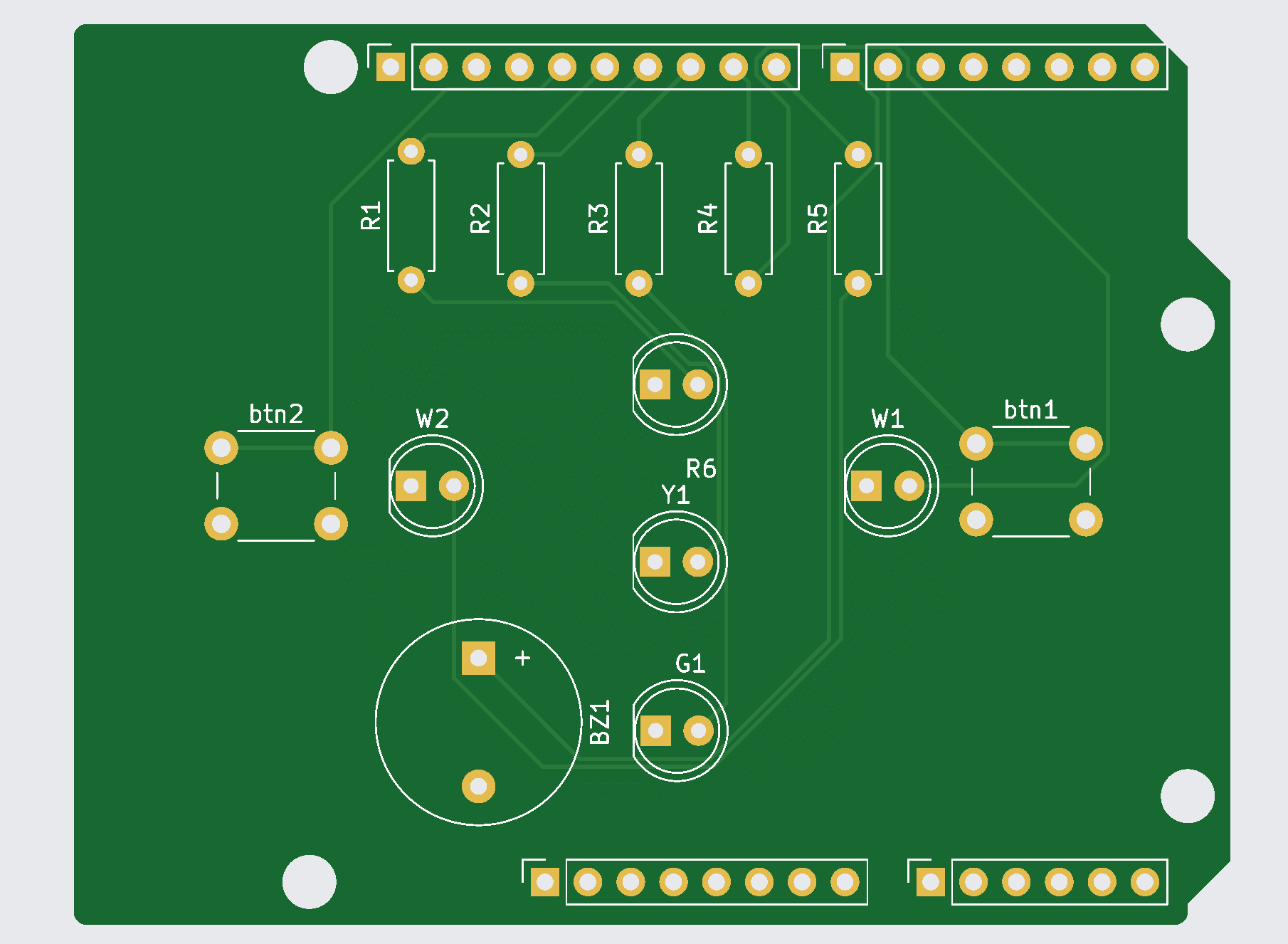KiCad PCB layout view showing component footprints, copper traces, and pad placements